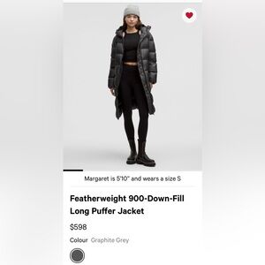 Lululemon Featherweight Down Long Jacket size Large